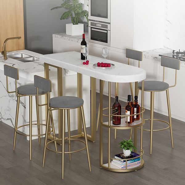 Irregular Shape Marble Pub Dining Set, 1/3/5 Pieces Luxury Counter Table with High Stools