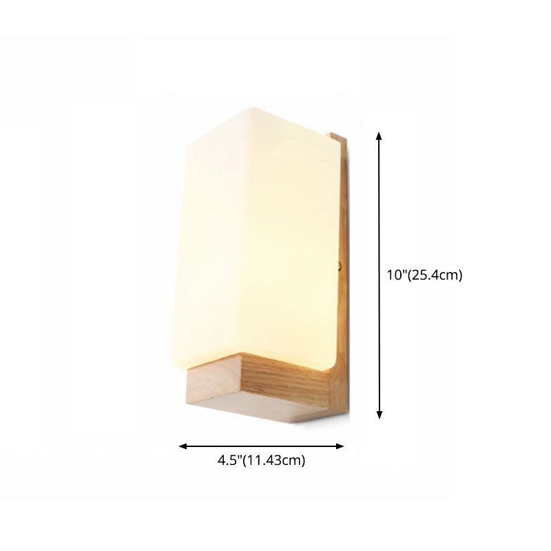 Log Color Rectangular Wall Sconce in Modern Concise Style Wooden 1-Light Wall Lamp with Glass Shade