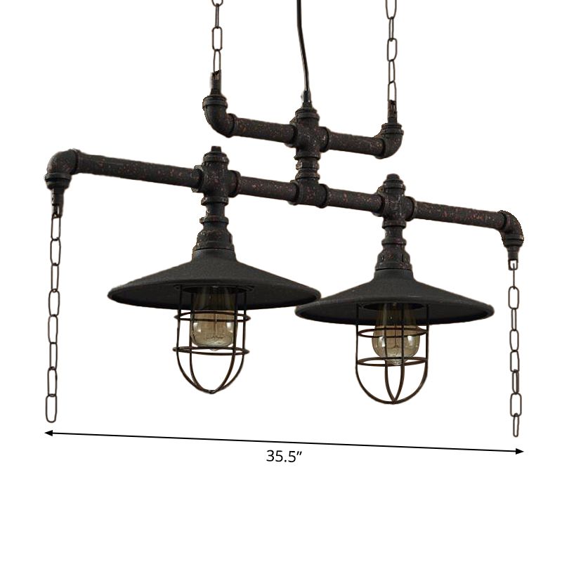 2/3 koppen Saucer Island Lighting Steampunk Zwart Iron Hanging Light Farmture met Cage en Chain Deco