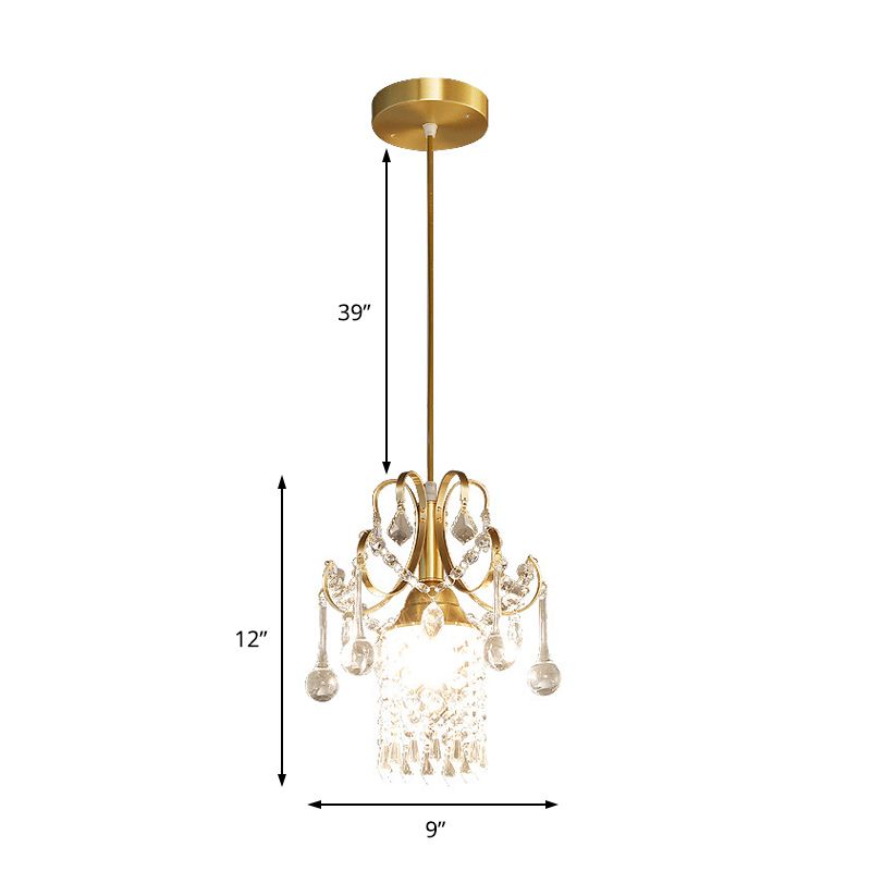 Clear Crystal Shade Ceiling Pendant Light Contemporary 1 Light Suspended Lamp in Gold for Kitchen