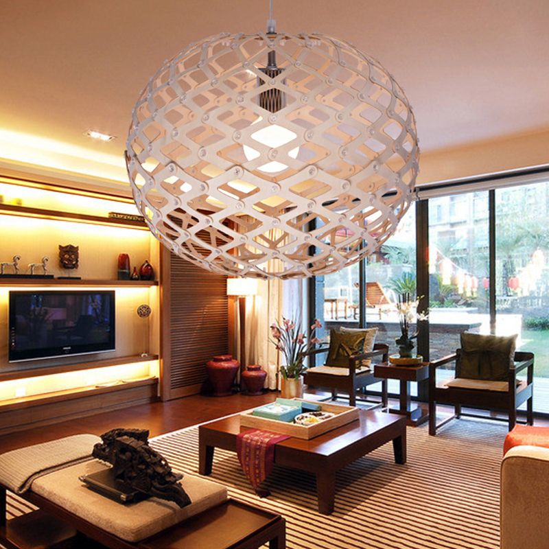 Colgante de suspensión global de madera contemporánea 1 bulbo beige kit de luz colgante, 16 "/19.5" de ancho