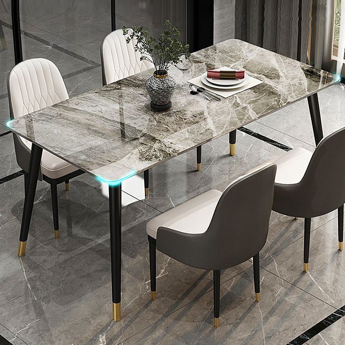 Sintered Stone Top Dining Table in Grey Industrial Indoor Table with 4 Legs