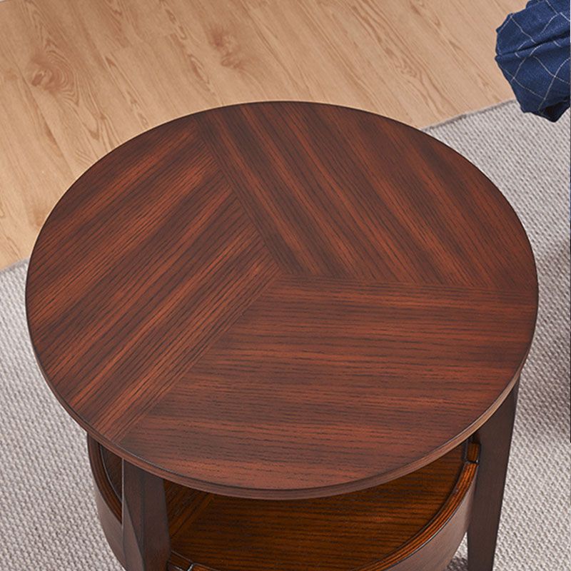 Traditional Round Wooden Top Side Table 3 Legs End Table with Storage