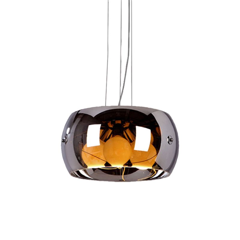 3 Bulbs Dining Room Chandelier Contemporary Chrome Hanging Light with Drum Mirrored Glass Shade