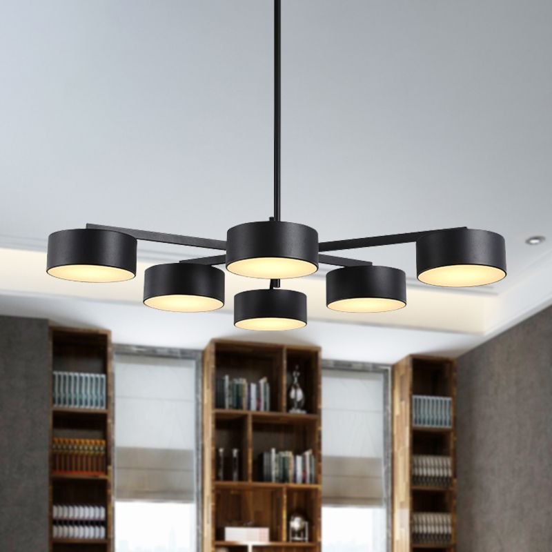 Drum Pendant Light Post Modern Metal 3/5/6/10 Lights Black/Gold Chandelier Light for Living Room
