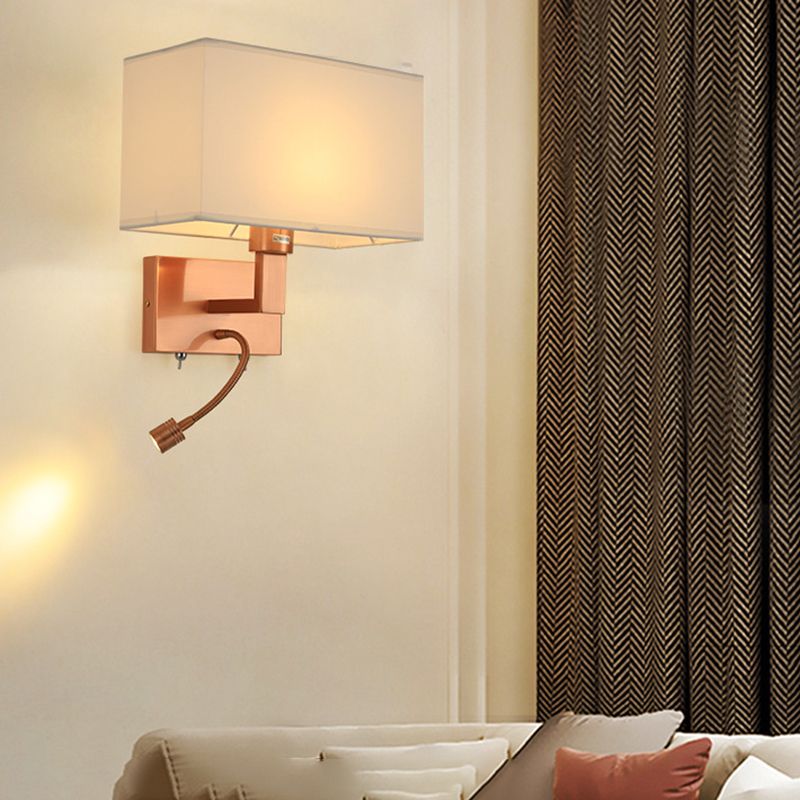 Modern Wall Sconce Metal Rectangle Shape Wall Light with Fabric Shade for Bedroom