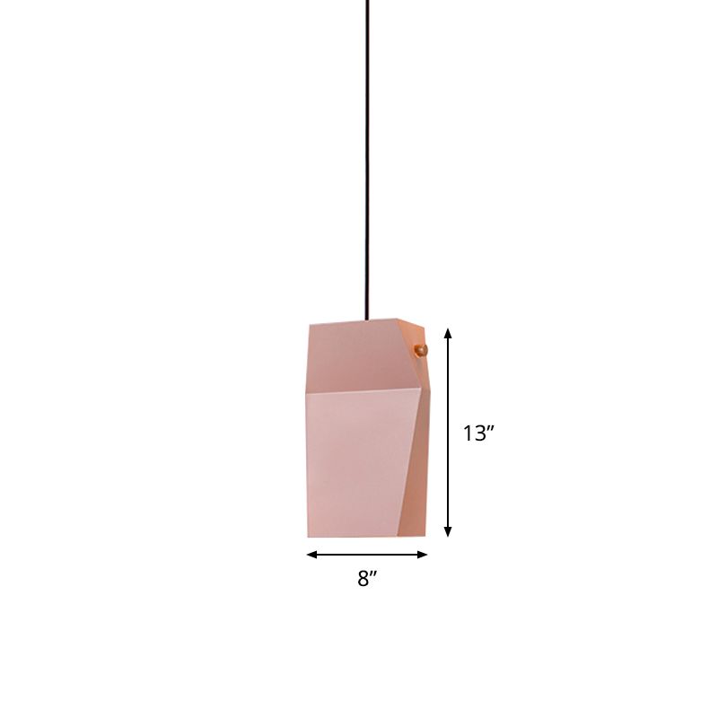 Curved Rectangle Hanging Ceiling Light Macaron Metal 1 Head Pink Pendant Light Fixture for Loft House