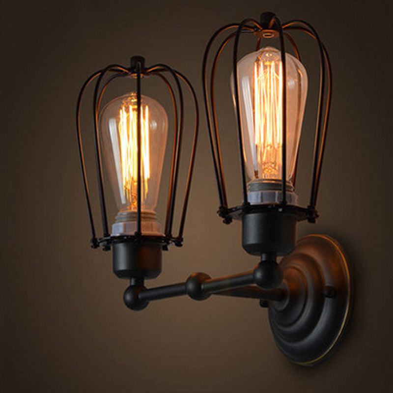 Wall Lamp Simplicity Grapefruit Shaped Iron Wall Lighting Fixture in Black for Corridor