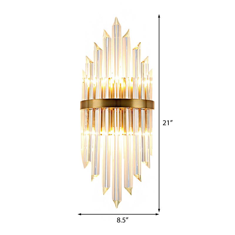 Clear Crystal Prism Wall Mount Lighting Modern LED Sconce Light Fixture with Metal Backplate in Brass