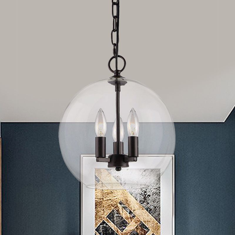 3 Lights Ceiling Light Fixture Rustic Bubble Shade Clear Glass Pendant Chandelier in Black