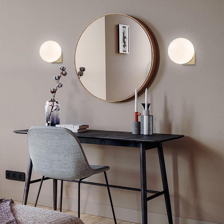 Contemporary Globe Wall Light with White Glass Shade Wall Lamp for Dining Room