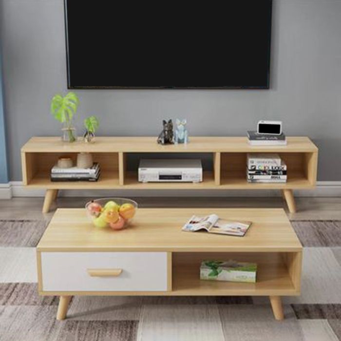 Modern Style Wood Cocktail Table Shelf Included 4 Legs Coffee Table