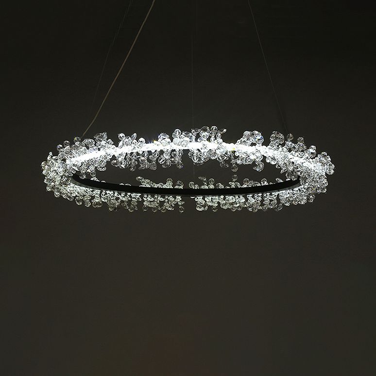 1/2/3-Light Black Ring Pendant Chandelier Modern Crystal Accent LED Pendant Light Fixture in White/Warm Light for Living Room