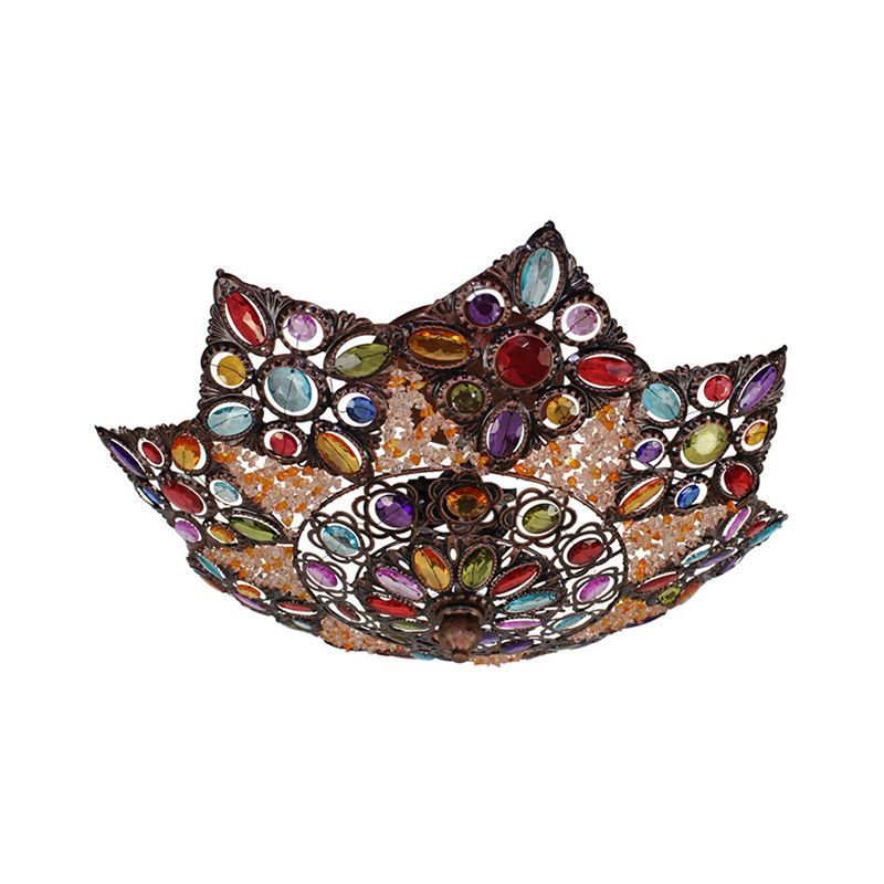Lámpara de montaje empotrado en forma de estrella para sala de estar, estilo bohemio, Metal, 3 bombillas, 15 "/19" de ancho, accesorio negro montado en el techo con decoración acrílica