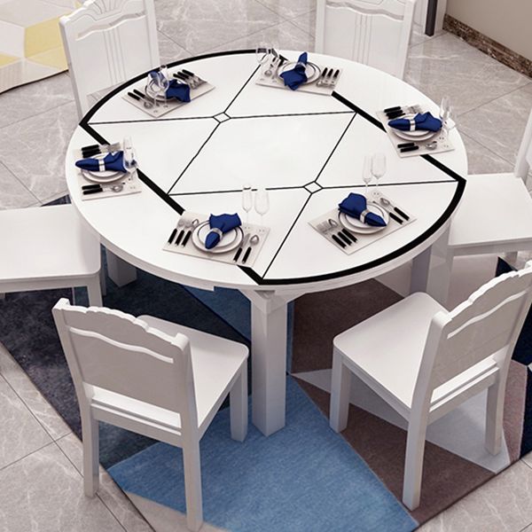 Modern Extendable Round Glass Top Dining Table with Solid Wood Legs