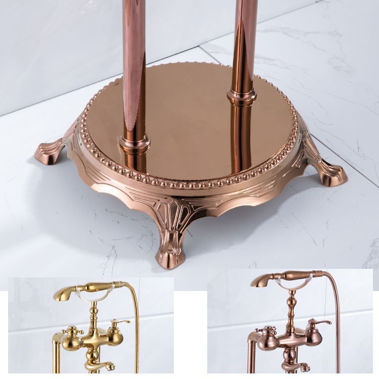 Floor Mounted Metal Clawfoot Tub Faucet Double Handles Freestanding Bathtub Faucet