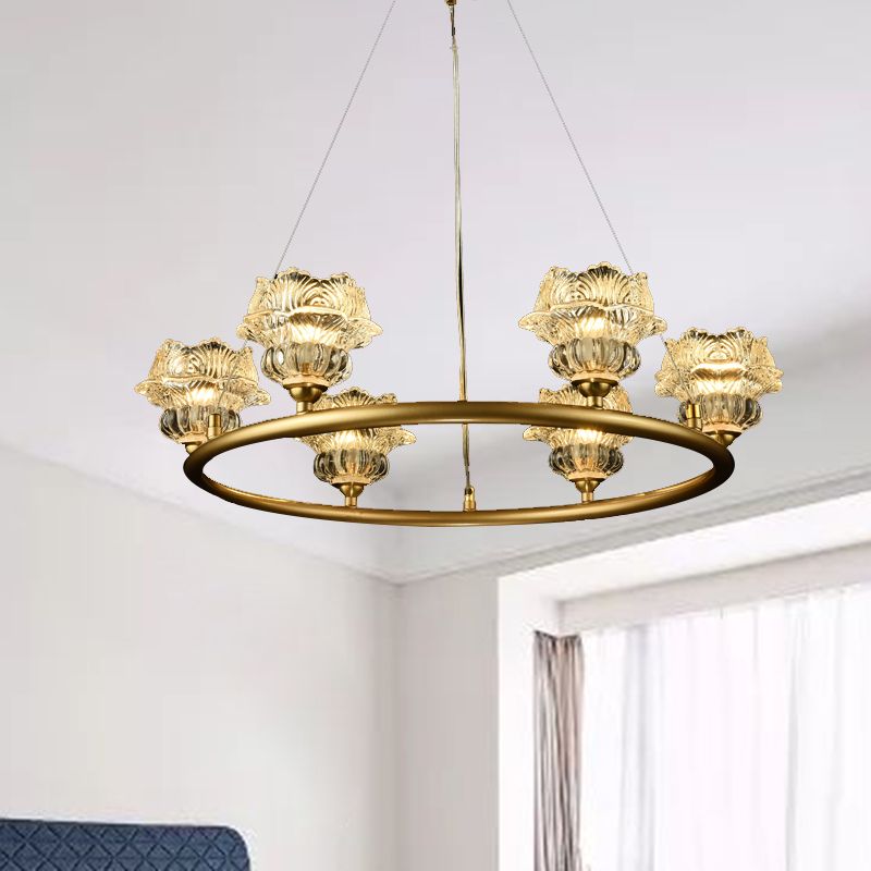 6 Heads Sunflower Chandelier Lighting Traditional Clear Glass Suspension Lamp for Living Room