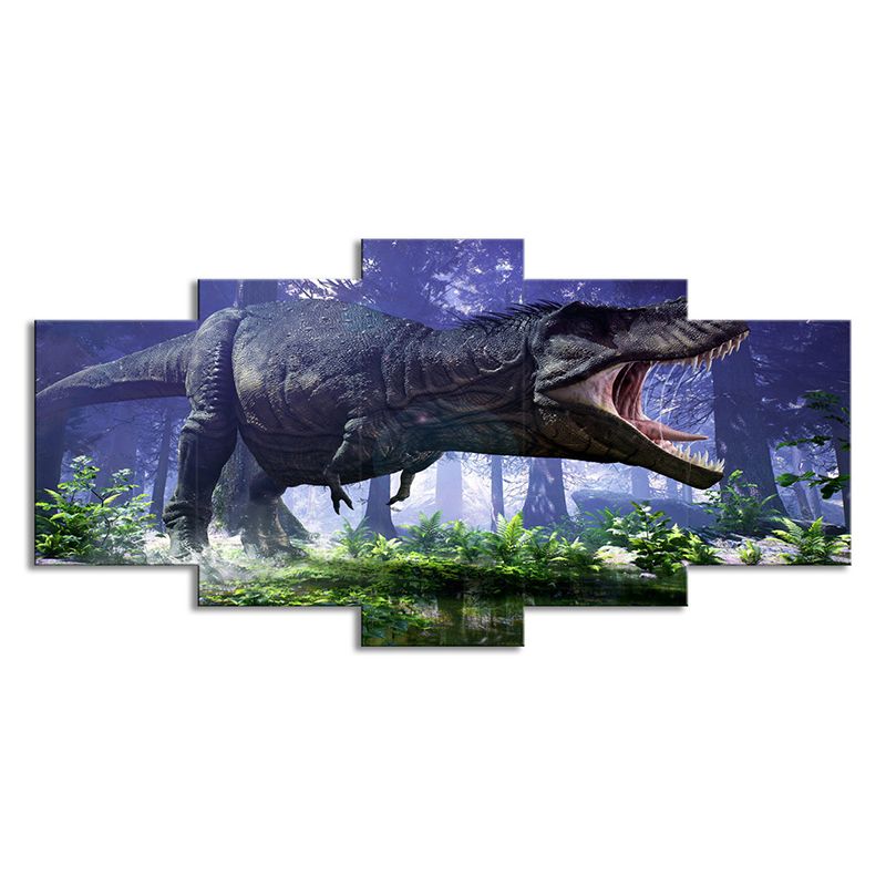 Jurassic Park Dinosaur Canvas Print Kids Style Multi-Piece Wall Art Decor in Blue