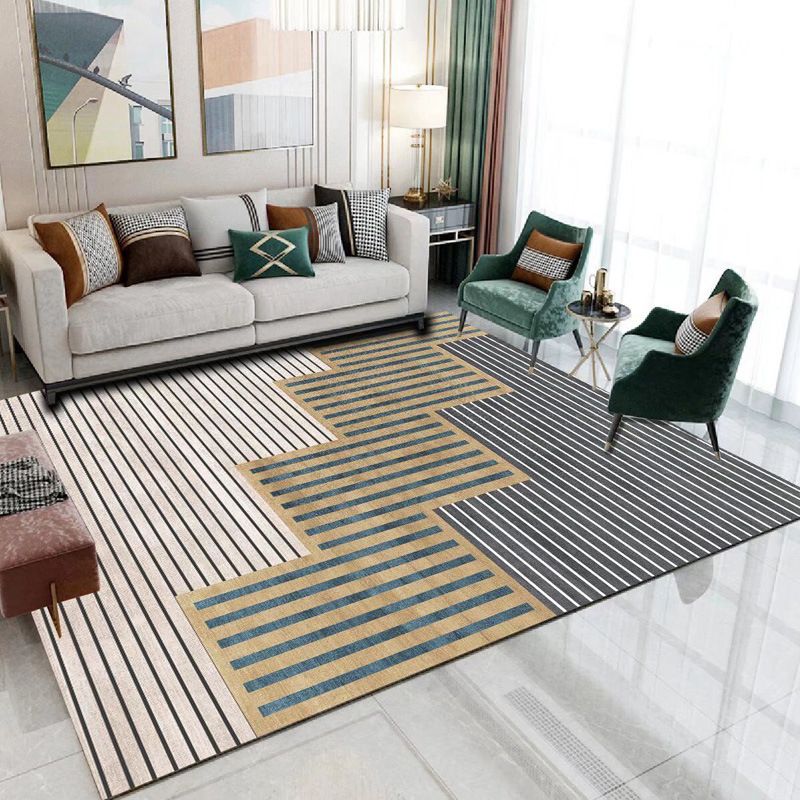 Beige Modern Rug Polyester Stripe Rug Stain Resistant Rug for Drawing Room