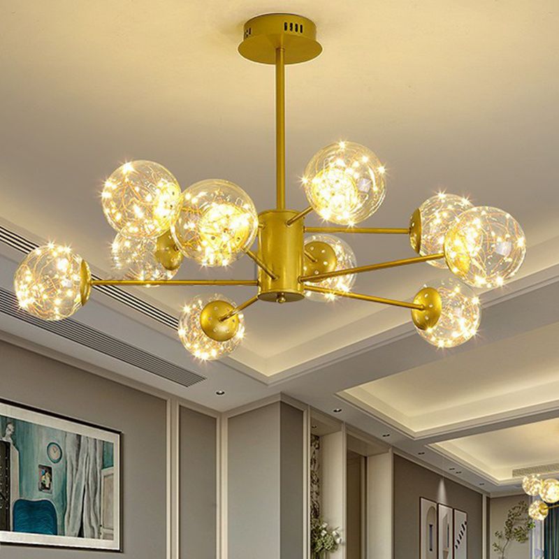 Modern Metal Ceiling Mount Multi-light Semi Flush with Glass Shade for Living Room