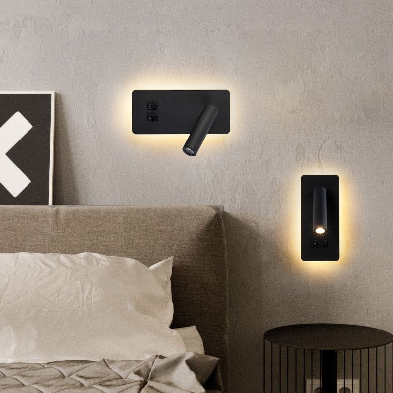 Modern 1-Spotlight Wall Sconce with Switch Squared Wall Mounted Light for Bedroom