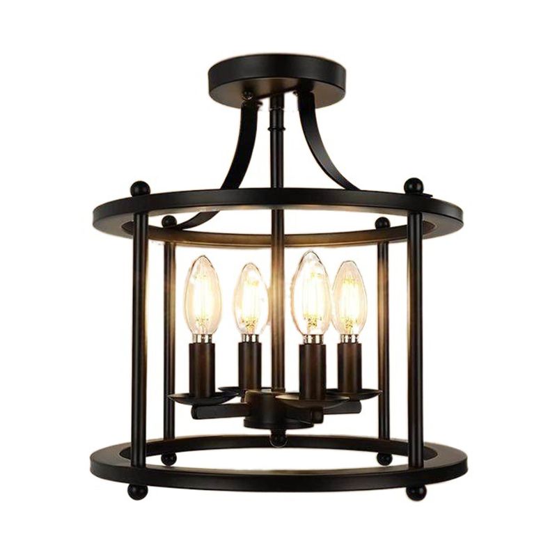 Dark Black Ceiling Semi Flush Iron 4 - Light Industrial Semi Flush