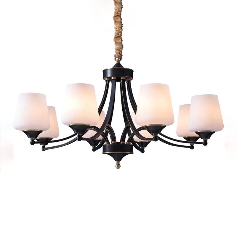 American Brass Chandelier Branch Black Pendant Lamps with Glass for Living Room