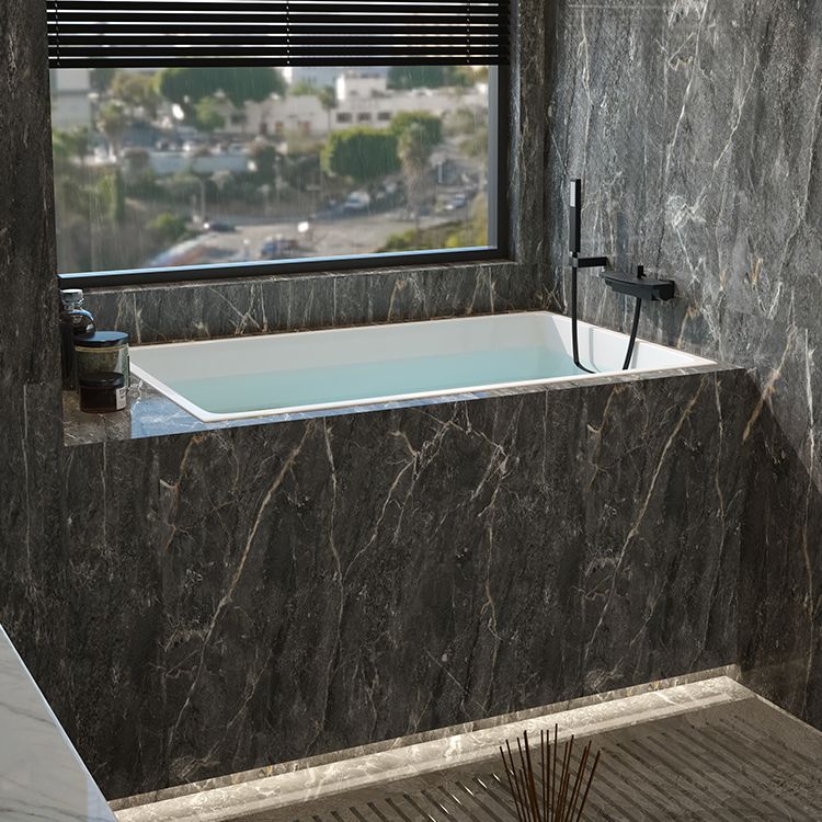 Modern White Acrylic Embedded Bathtub with Drain Bath Tub and Solid Wood Base Plate