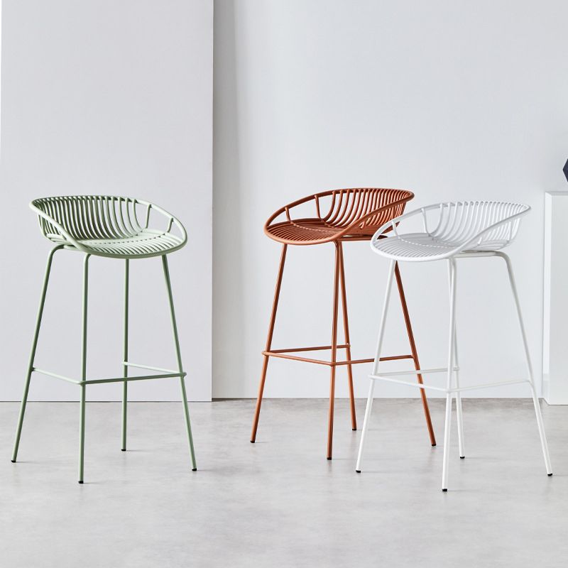 Modern Dessert Shop Low Back Stool Matte Finish Iron Bar Stool