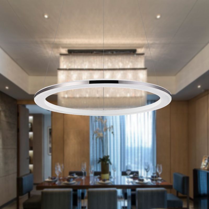 Acrylic Round Ceiling Pendant Contemporary LED 1/2/3-Head Silver Chandelier in Warm/White Light