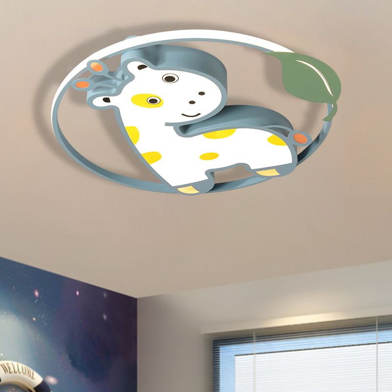 Dessin animé girafe/licorne plafonnier fer enfants chambre LED encastré luminaire en rose/jaune/bleu