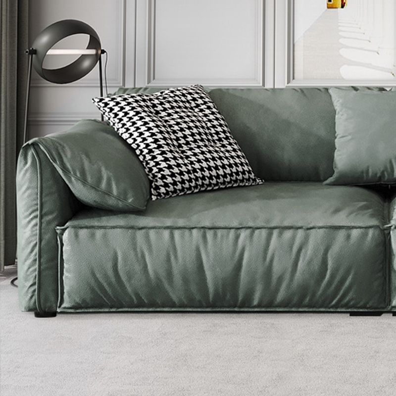 Contemporary Style Faux Leather Sofa Pillow Top Arm Sofa in Green