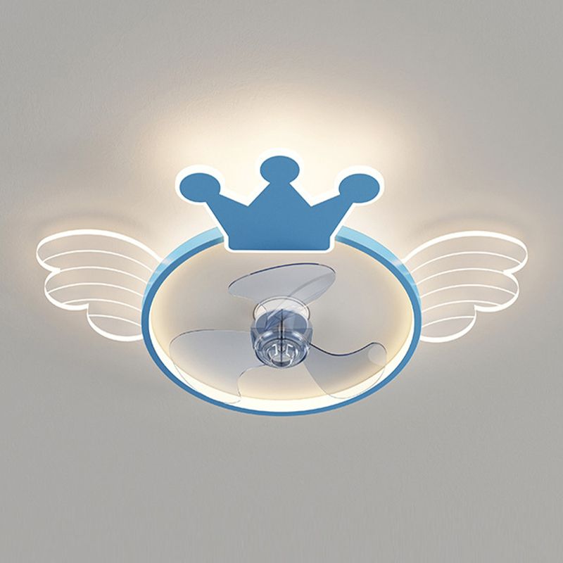 Acryl ventilator plafond lichtvleugel en kroon cartoon led semi-flush mount licht voor babykamer