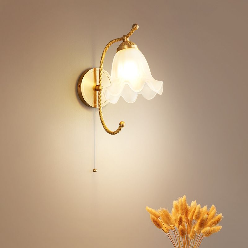 Modern Wall Mounted Light 1 Light Glass Flush Mount Wall Sconce in Gold Finish