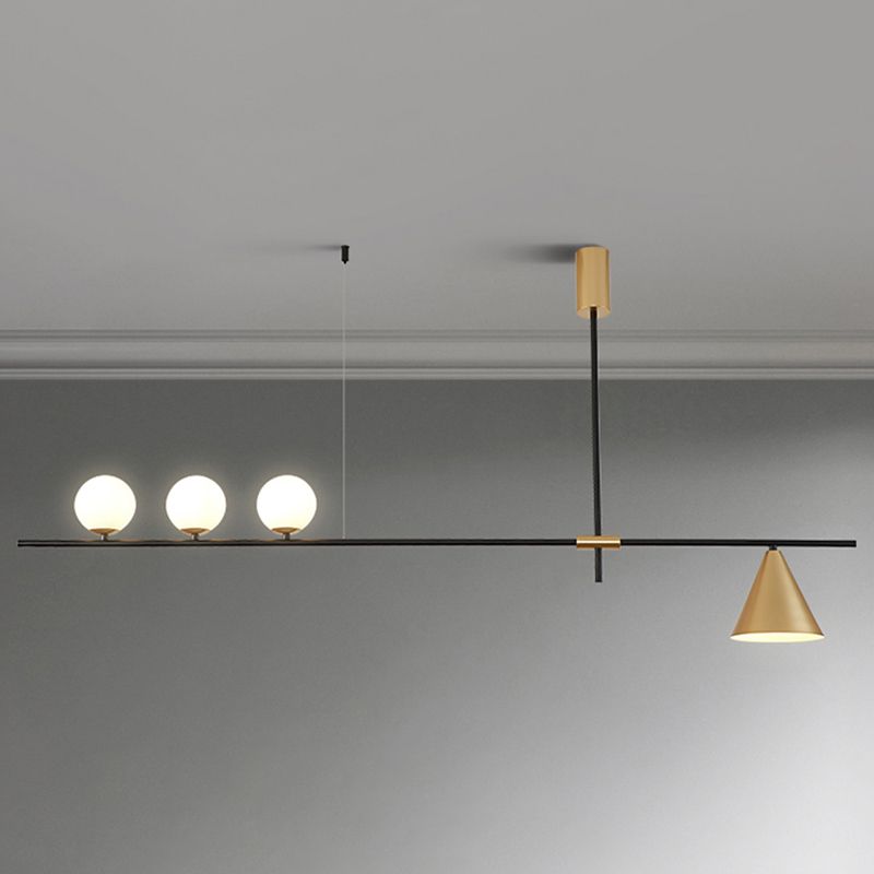 Metal Modern Ceiling Light Geometric Shape Island Light with Glass Shade for Living Room