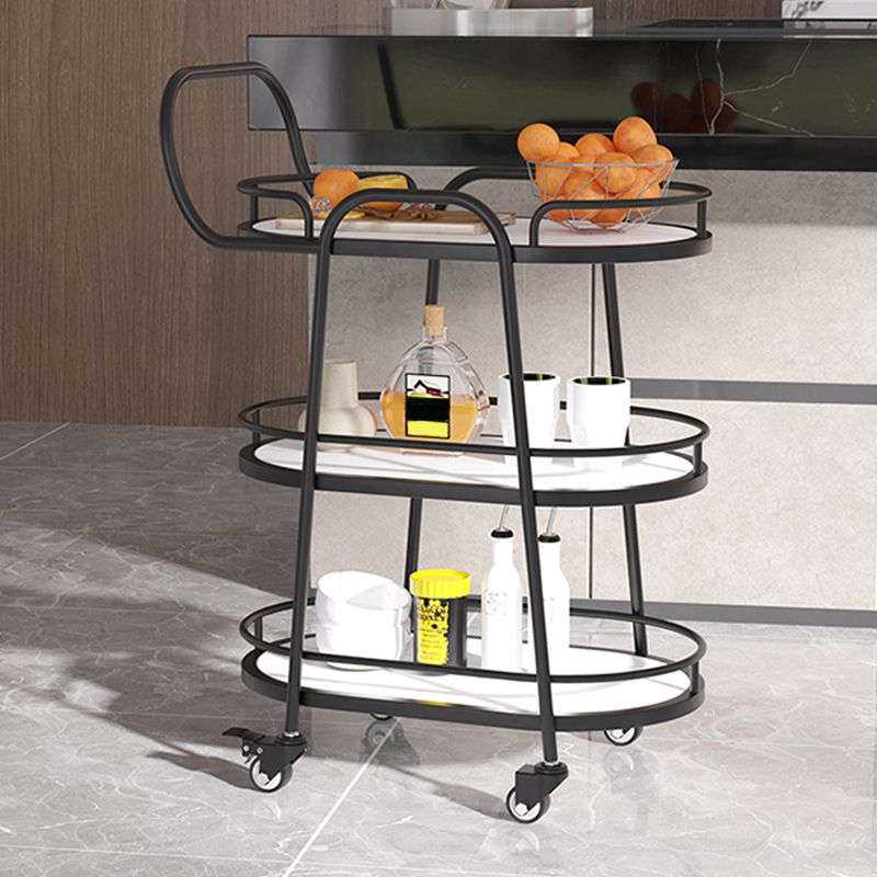 Home Dining Modern Prep Table Oval Locking Wheels Prep Table