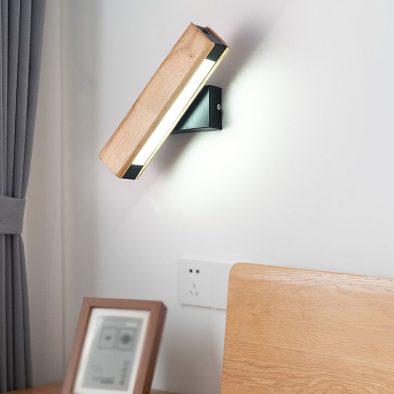 1 Light Rectangle Wall Mounted Lamps Modern Style Wood Wall Lamps