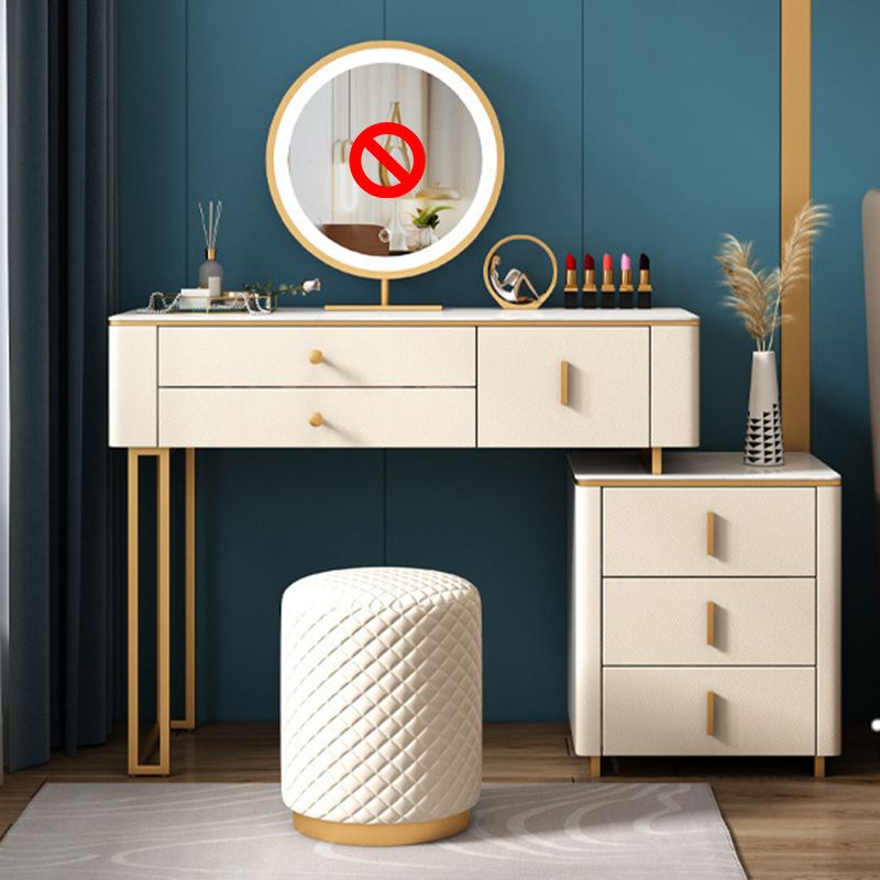 Stone Top Vanity Desk with 6 Drawers, Metallic White/Grey, 15.75" D x 30.71" H