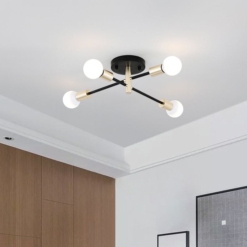 Semi-affleurant linéaire Spoutnik noir et or, lampe moderne à 4/6 têtes en métal montée sur table
