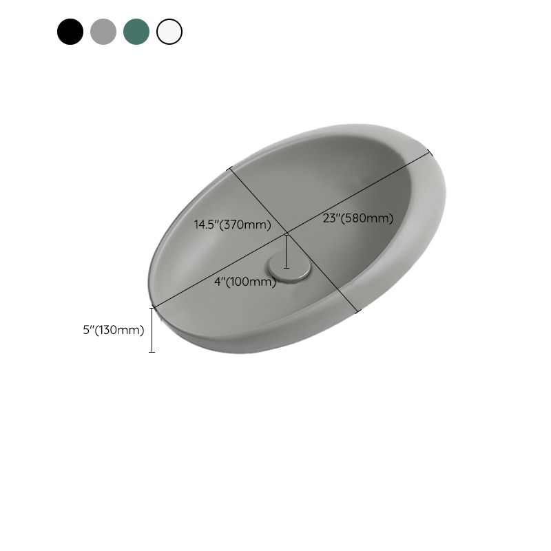 Modern Vessel Bathroom Sink Porcelain Oval with Pop-Up Drain and Faucet Wash Stand