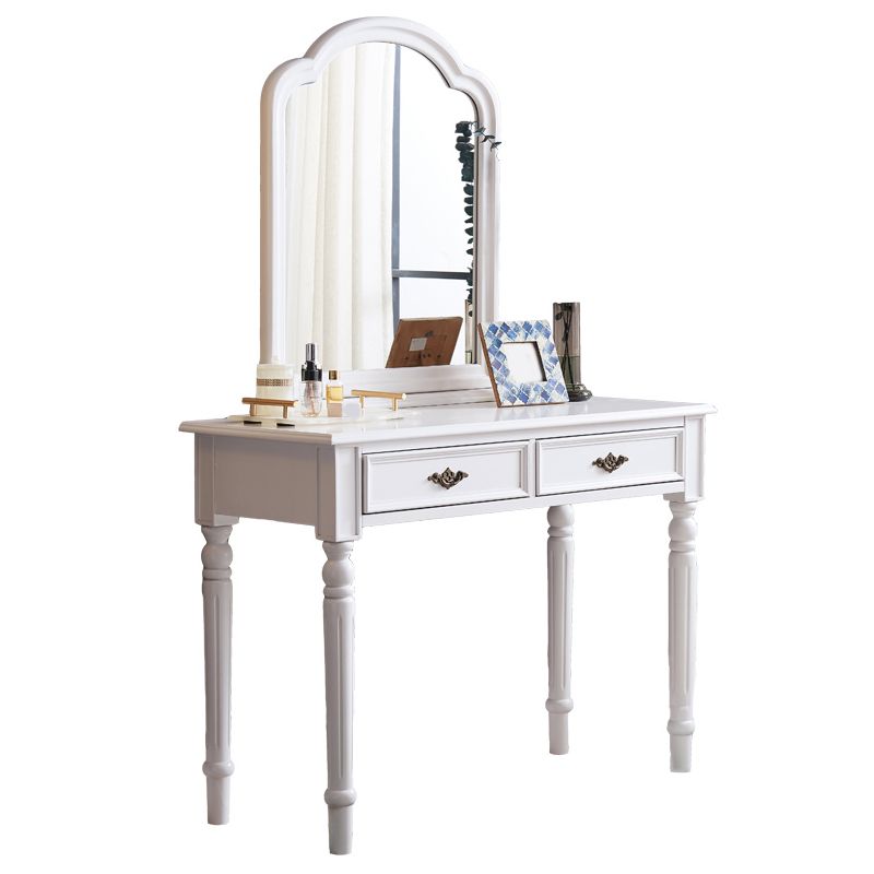 29.9" High 2-Drawer Vanity Makeup Table Set Victorian Wood Dresser in White