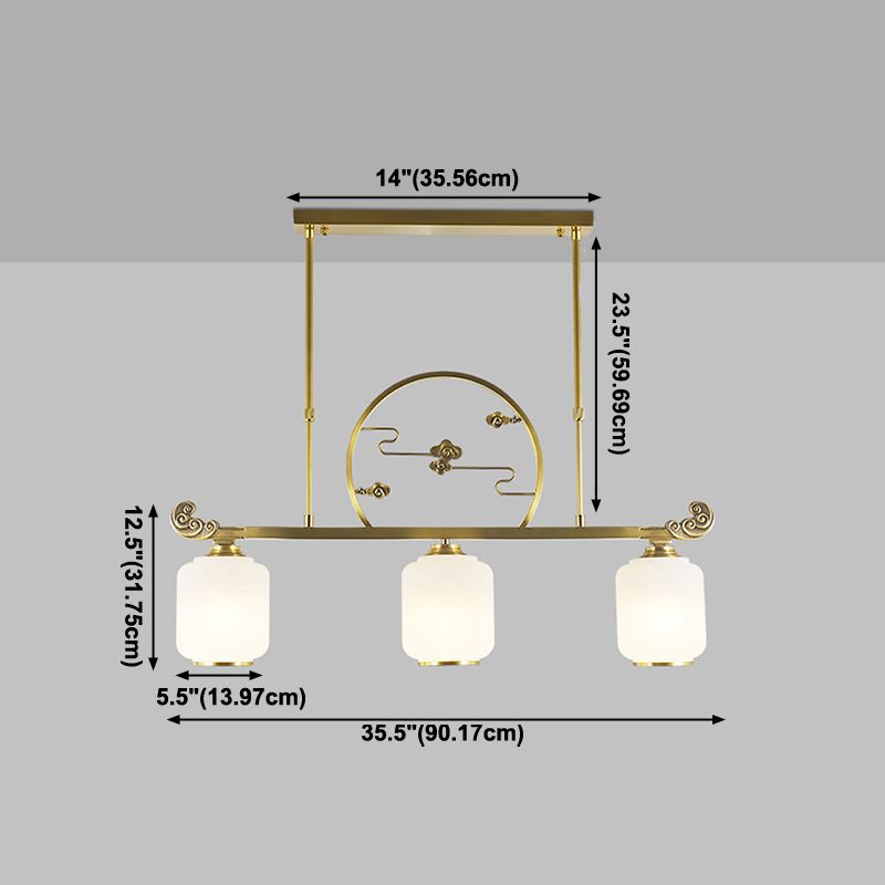 Moderne Zylinderinselbeleuchtung Glasglas 3 Lichthängerleuchten in Gold