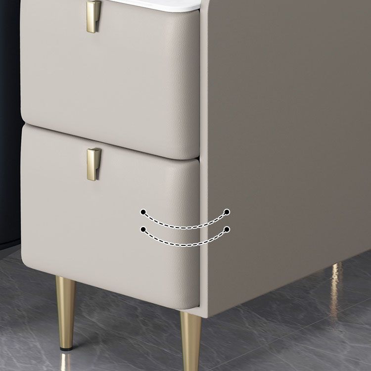 Modern Rectangle Slate Top Side Table 23.6" Tall Metal 4 Legs End Table with 2 Drawers