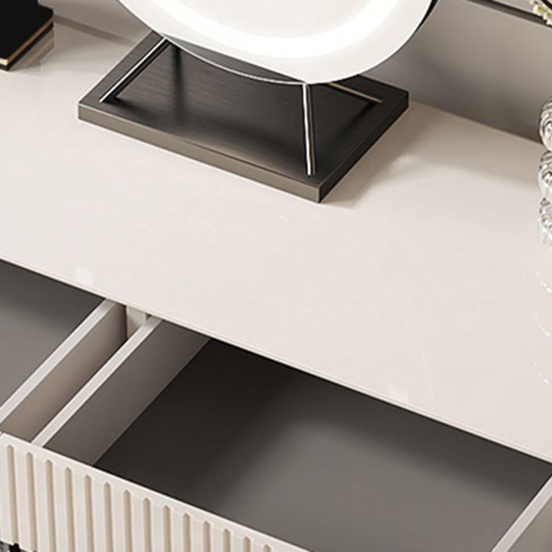 Modern Wooden Make-up Vanity Beige Dressing Table Stool Set with 2 Drawers