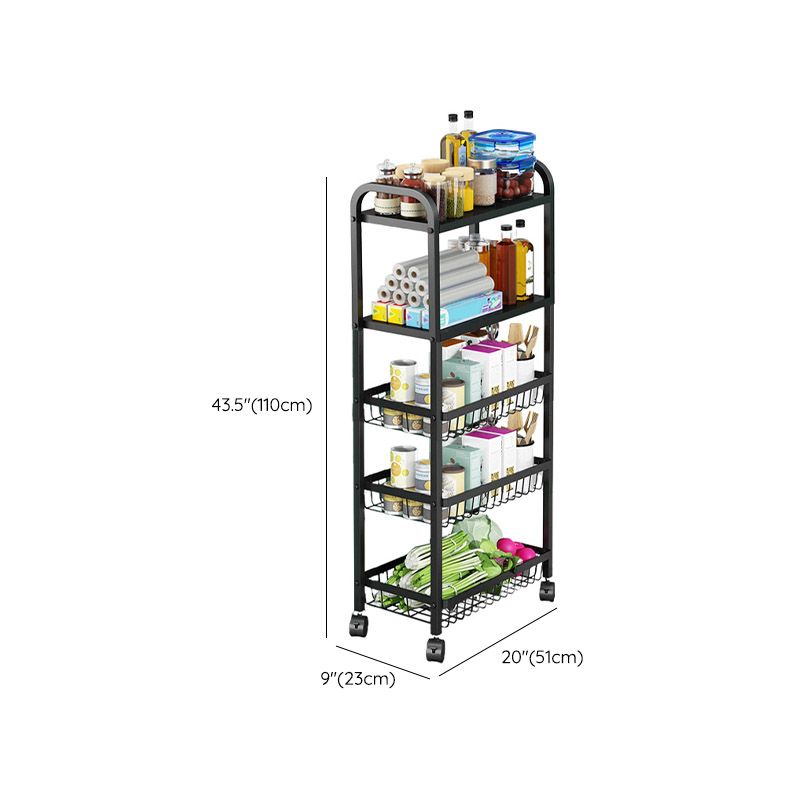Open Storage Prep Table with Basket Kitchen Trolley in Black