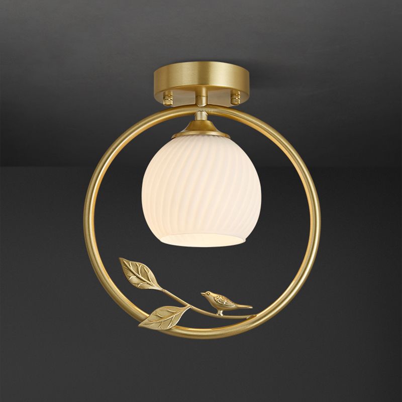 Contemporary Globe Flush Light Fixture Glass Flush Mount Lamps in Gold