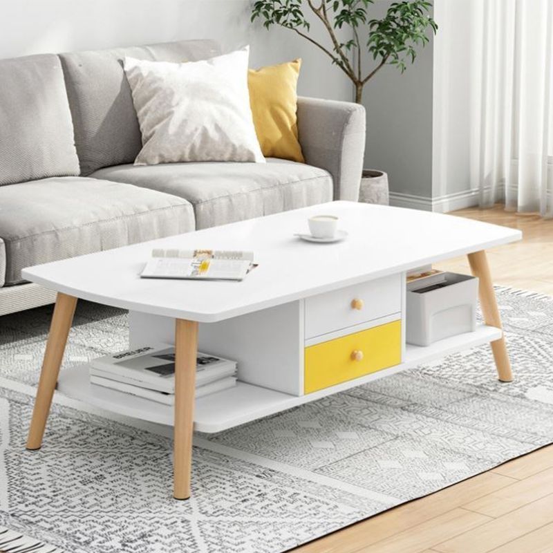 Modern Style Rectangular Artificial 4 Legs Base with Drawer Coffee Table