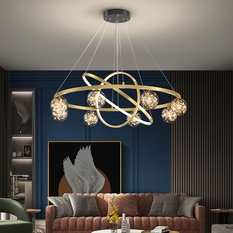 Moderne ring kroonluchter verlichtingsarmaturen multidichte restaurant hangende lamp met bol schaduw