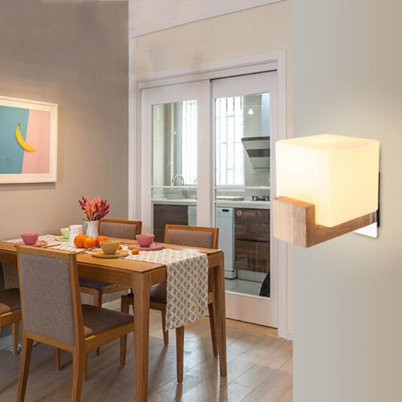 Wood Squared Wall Sconce Lighting Minimalist Style Wood Wall Mounted Light Fixture