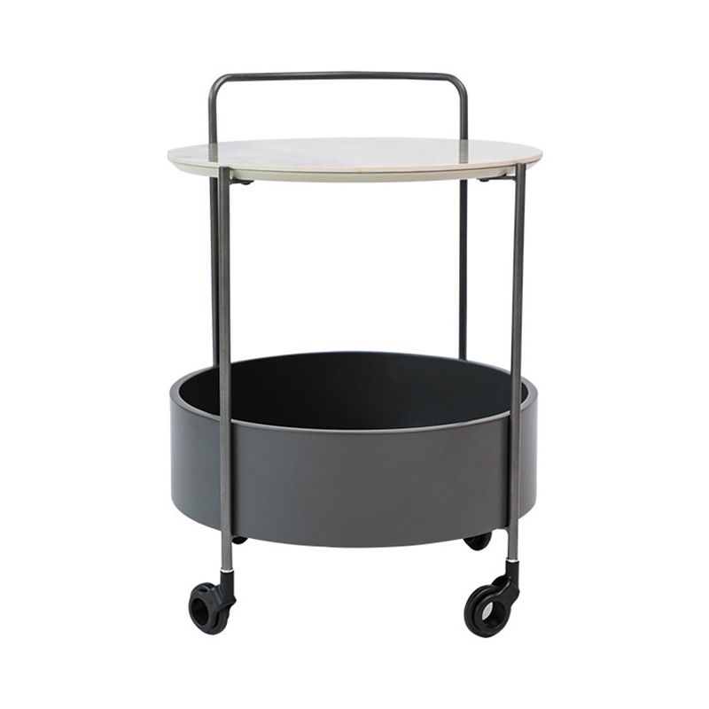 Round Ceramics Top Side Table 24.8" Tall Iron Base End Table with Shelf